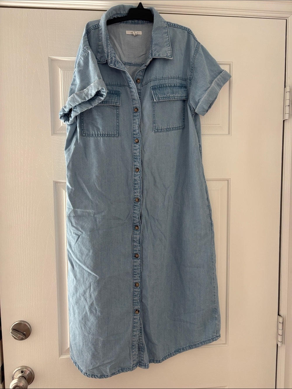 Maurices Light Blue Denim Button-Front Shirt Dress, with pockets